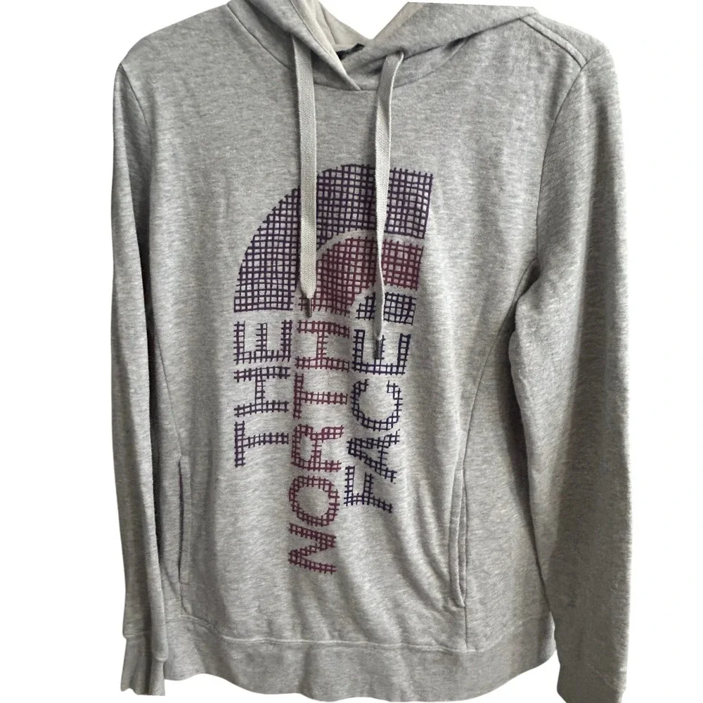 The North Face Gray Heathered Graphic Logo Hoodie Sweatshirt‎